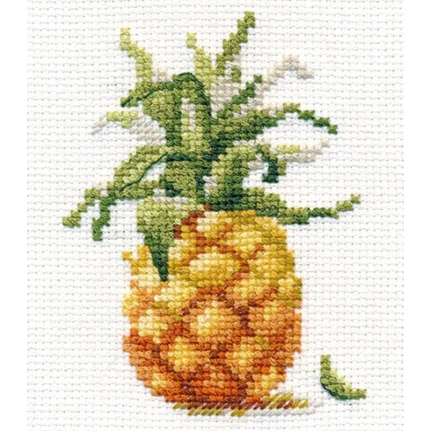 Alisa Cross Stitch Embroidery Kit, Pineapple Design, Aida 14 Count, 8x10 cm, 13 Colors, Needle and English Instructions