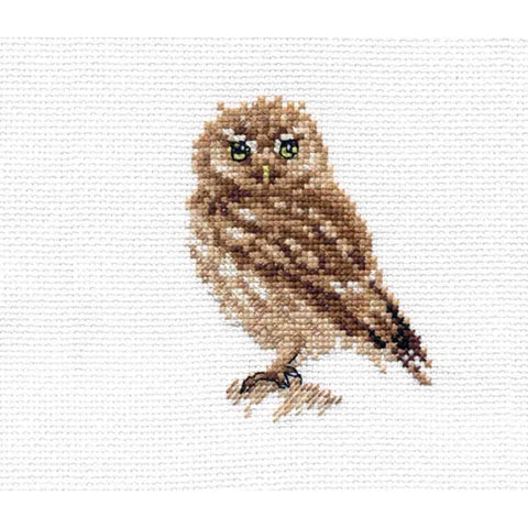 Owl Cross Stitch Kit, 14 Count White Aida, 9 Colors, 8 × 9 cm, Beginner Embroidery Kit by Alisa