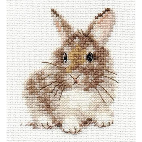 Mini Cross Stitch Embroidery Kit with Bunny Motif, Alisa Aida 14 Count, 7 x 9 cm, 10 Thread Colors, Needle, English Instructions