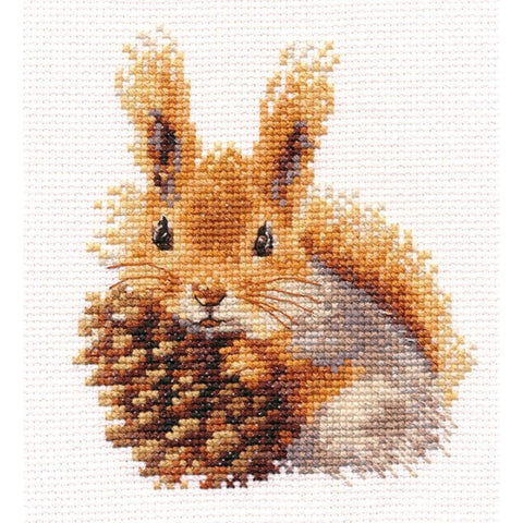 Squirrel Cross Stitch Embroidery Kit, Aida 14 Count, 11x12 cm, 15 Thread Colors, Alisa DIY Craft Project