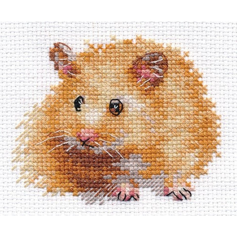 Hamster Cross Stitch Kit, 14 Count White Aida, 14 Colors, English Instructions, 9×7 cm, Alisa DIY Embroidery Set