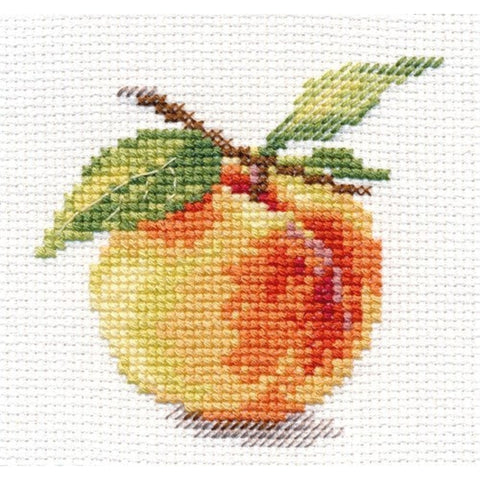 Alisa Cross Stitch Kit, Peach Design, 8 x 8 cm, White Aida 14 Count, 12 Colors, Needle and English Instructions