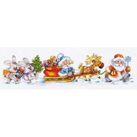 New Year Cross Stitch Kit, Aida 14 Lurex Fabric, 40 × 10 cm, Alisa, 35-Color Embroidery Set