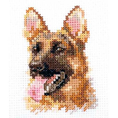 Cross Stitch Kit Shepherd Portrait, Aida 14 Canvas, 6×8 cm, 15 Colors, Alisa Thread, Needle and Instructions