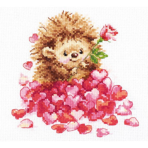 Romantic Cross Stitch Kit “In Love,” 14x14 cm, White Aida 14, 18-Color Alisa Embroidery Set
