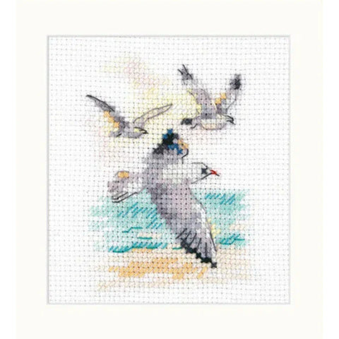 Cross Stitch Kit with Seascape and Seagulls, Alisa Embroidery Kit, Sea Theme, Includes Fabric, Threads, Needle and Pattern
