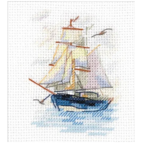 Cross Stitch Kit with Sailboat Design, Alisa Embroidery Set with Canvas, Cotton Threads, Needle, Chart and Instructions, Nautical Decor