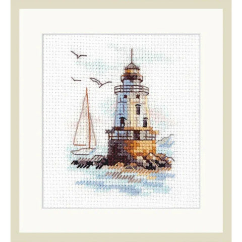 Cross Stitch Kit with Lighthouse Coastal Landscape, Sunny Morning Design, Alisa Embroidery Kit with Canvas, Threads, Needle and Pattern