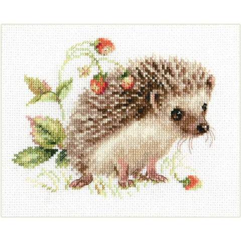Cross Stitch Embroidery Kit for Beginners, Alisa Hedgehog and Strawberry Design with Fabric, Threads, Needle and Chart