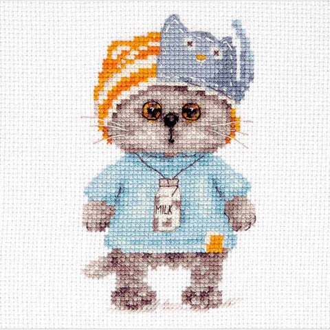 Cross Stitch Kit for Beginners, Basik Baby Cat Motif, Alisa Embroidery Kit with Canvas, Cotton Thread, Needle and Pattern