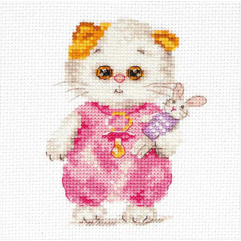Cross Stitch Embroidery Kit Baby and Bunny Motif, Multicolor DIY Craft Set by Alisa with Canvas, Threads, Needle and Instructions