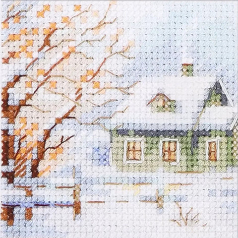 Alisa Winter Snowy Landscape Cross Stitch Kit, Aida Fabric, Cotton Threads, Needle, Color Chart and Instructions
