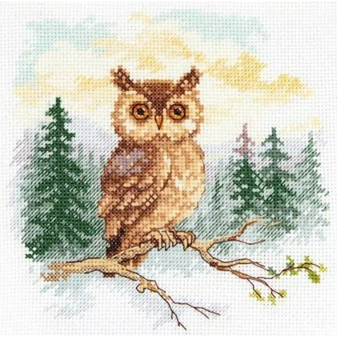 Owl Cross Stitch Embroidery Kit, Woodland Theme, Alisa DIY Needlework Set with Fabric, Threads, Needle and Instructions