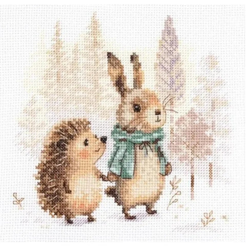 Cross Stitch Kit with Woodland Bunny and Hedgehog Design, Alisa, Beginner-Friendly DIY Home Decor Craft Project