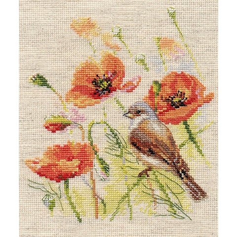 Bird Cross Stitch Kit, Linen Aida Fabric, 23 Colors, 15 x 18 cm, Alisa Embroidery Set, English Instructions