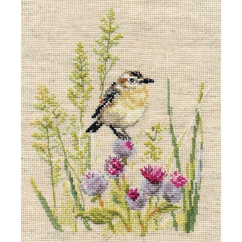 Alisa Cross Stitch Kit, Charming Bird Design, Linen Aida, 24 Colors, 15 × 19 cm, Needle and English Instructions