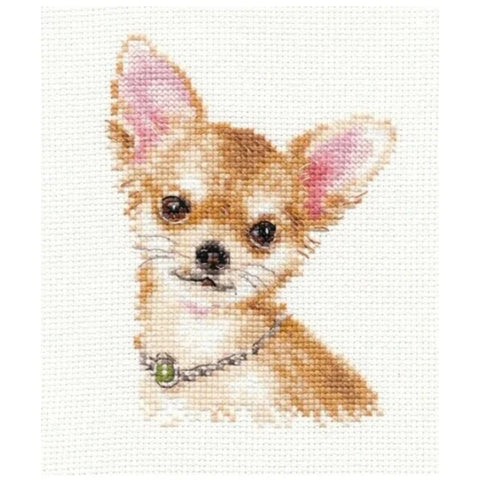 Chihuahua Cross Stitch Kit, 14 Count Aida, 10 × 13 cm, 19 Colors, Alisa, Needle and English Instructions