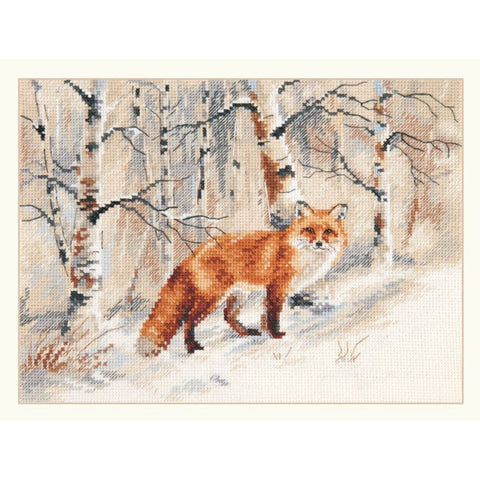 Fox Cross Stitch Kit with Cream Aida 16 Fabric, 23 Colors, 23 × 17 cm, Alisa Embroidery Kit