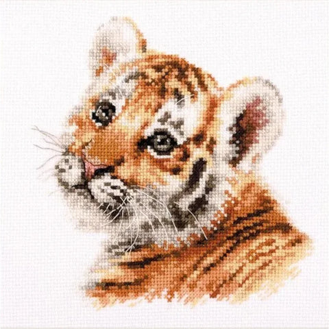Tiger Cross Stitch Kit, Counted Cross Stitch on White Aida 16 Canvas, 18 Colors, Alisa Cotton Embroidery Set