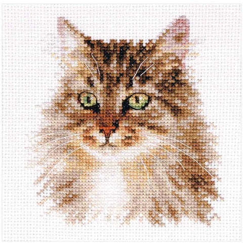 Siberian Cat Cross Stitch Kit, Complete Embroidery Set with Aida Fabric, Cotton Threads, Needle and Pattern | Alisa