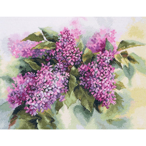 Cross Stitch Embroidery Kit with Watercolor Lilacs, Alisa Aida 14 Canvas, 41 × 30 cm, 40 Colors