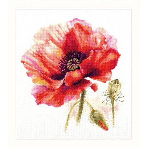 Red Poppy Cross Stitch Kit, Gamma Aida 16 Canvas, 30 Colors, 22 x 24 cm, Alisa Embroidery Kit