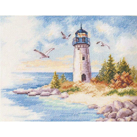 Lighthouse Cross Stitch Kit, Alisa Gamma Aida 14, 28 Colors, Cream Fabric, 23 × 17 cm, Needle and Instructions