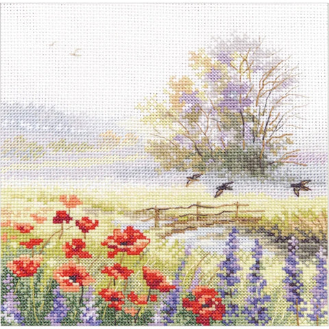 Cross Stitch Kit with Swifts Summer Watercolor Design, Alisa, White Aida Fabric, Cotton Threads, Beginner and Advanced Embroidery Kit