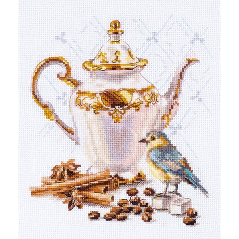 Coffee Cross Stitch Kit, 15×18 cm Finished Size, Gamma Aida 16 Canvas, 27 Colors, Alisa Embroidery Kit for Beginners and Advanced Crafters