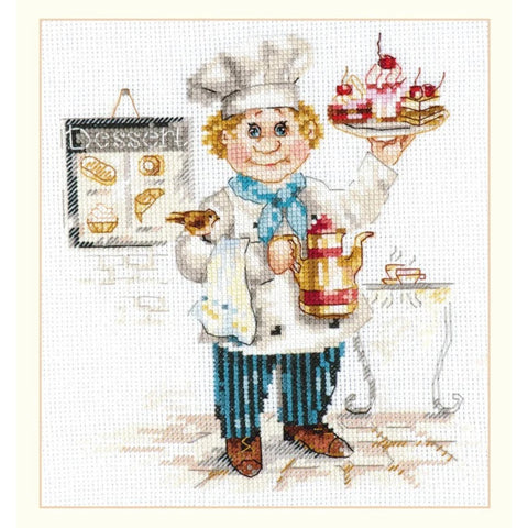 Cross Stitch Embroidery Kit, Pastry Theme, Alisa, White Aida 14, 27 Colors, 16 × 17 cm, Complete DIY Craft Set