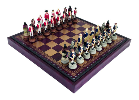 AMERICAN INDEPENDENCE WAR: Chess Set with Leatherette Chessboard + Box - Hobby.lt 🇬🇧