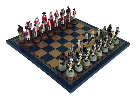 AMERICAN INDEPENDENCE WAR: Handpainted Chess Set with Leatherette Chessboard - Hobby.lt 🇬🇧