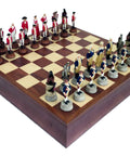 AMERICAN INDEPENDENCE WAR: Handpainted Chess Set with Walnut Chessboard & Box - Hobby.lt 🇬🇧