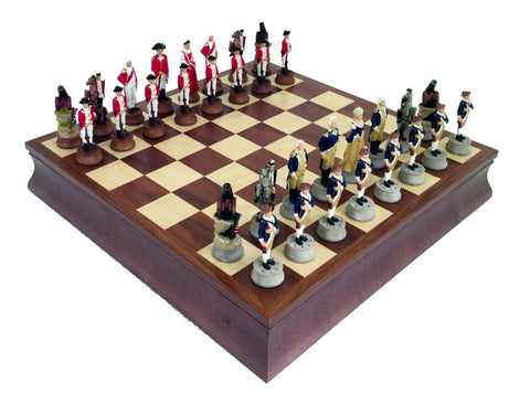 AMERICAN INDEPENDENCE WAR: Handpainted Chess Set with Walnut Chessboard & Box - Hobby.lt 🇬🇧