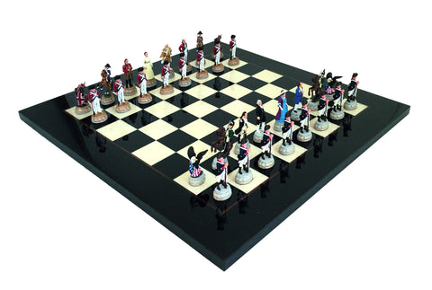 AMERICAN REVOLUTION: Handpainted Chess Set with Briar Erable Wood Chessboard