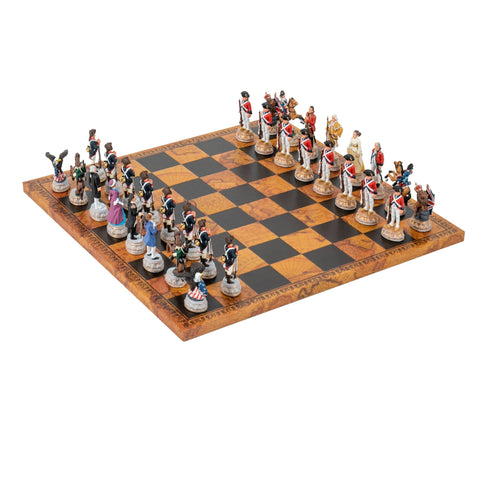 AMERICAN REVOLUTION: Handpainted Chess Set with Map Style Leatherette Chessboard - Hobby.lt 🇬🇧