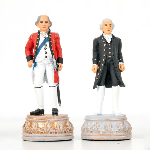 AMERICAN REVOLUTION: Handpainted Chess Set with Map Style Leatherette Chessboard