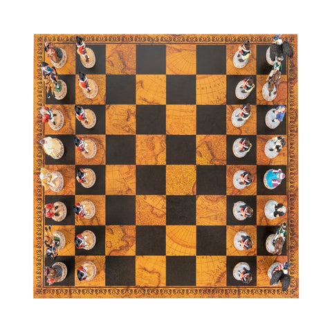 AMERICAN REVOLUTION: Handpainted Chess Set with Map Style Leatherette Chessboard