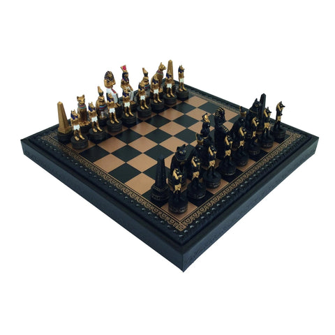 ANCIENT EGYPT Chess Set Black Leatherette + Box