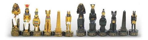 ANCIENT EGYPT: Chess Set with Beautiful Black Leatherette Chessboard + Box