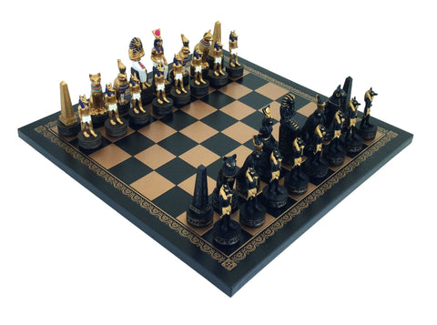 ANCIENT EGYPT: Handpainted Chess Set with Beautiful Leatherette Chessboard - Hobby.lt 🇬🇧