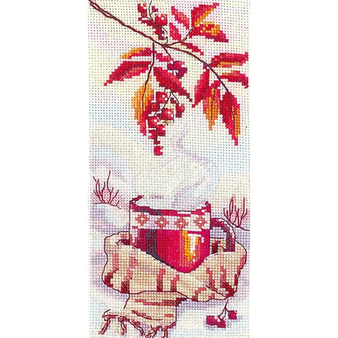 Hot Tea Cross Stitch Kit with Pattern, Fabric, Needle and Threads, Andriana Embroidery Kit for Kitchen Decor or Gift