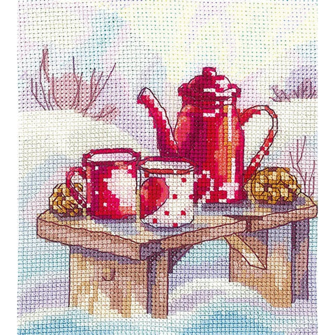 Cross Stitch Embroidery Kit “Favorite Tea” with Cotton Threads, Needle, Canvas, Marked Pattern and Instructions by Andriana