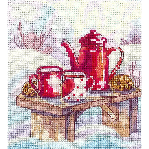 Cross Stitch Embroidery Kit “Favorite Tea” with Cotton Threads, Needle, Canvas, Marked Pattern and Instructions by Andriana