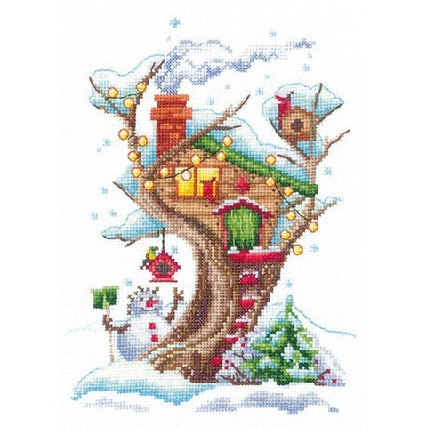 Counted Cross Stitch Kit Winter Landscape, Aida 16 ct, 14.5 × 20 cm, 31-Color Cotton Threads, Andriana