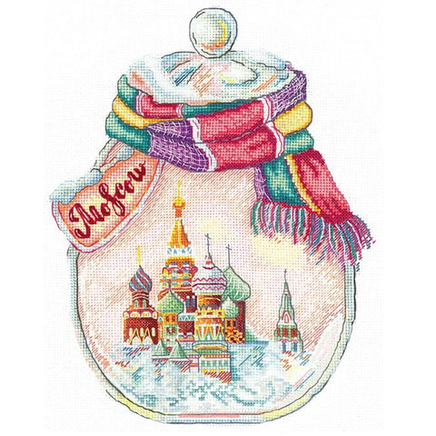 Moscow in a Bottle Cross Stitch Kit, Aida 16 Count, 30 Colors, Cotton Threads, 18x23 cm, Andriana