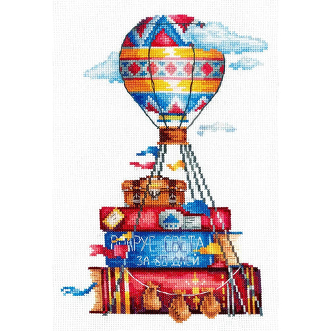 Travel-Themed Cross Stitch Kit, Gamma Aida 16 ct, 27 Colors, 15 × 21.5 cm Finished Design, Andriana