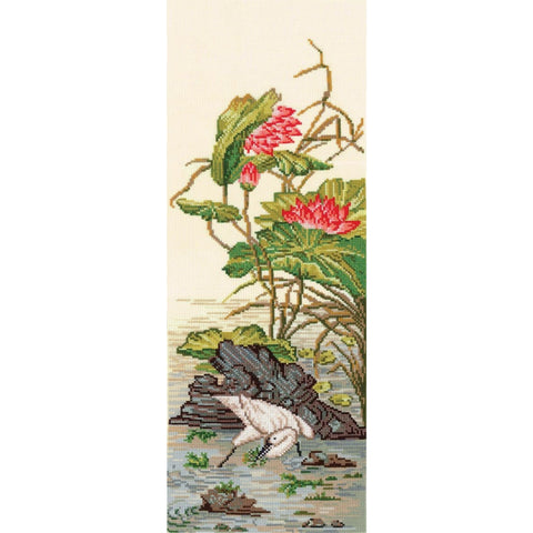 Cross Stitch Embroidery Kit with Heron and Chinese Motifs, Andriana, DIY Wall Decor for Beginners and Advanced Crafters
