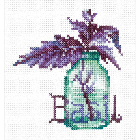 Basil Cross Stitch Kit, Aida 14 White Fabric, 9x10 cm, 14-Color Cotton Threads, Needle and Instructions Included, Andriana
