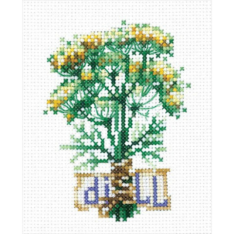Cross Stitch Kit with Dill Herb Motif, Aida 14 Fabric, 16 Colors, 7.5 × 10.5 cm, Andriana DIY Embroidery Set